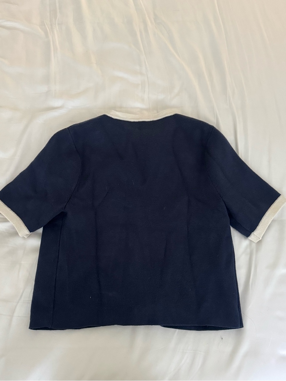 Abercrombie & Fitch Navy Cardigan with Cream Trim - Picture 2 of 4